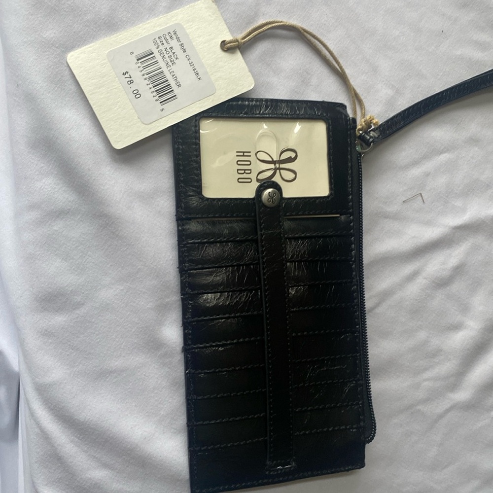 HOBO KIMI Leather Card Stacker Wallet Wristlet - Black genuine leather.